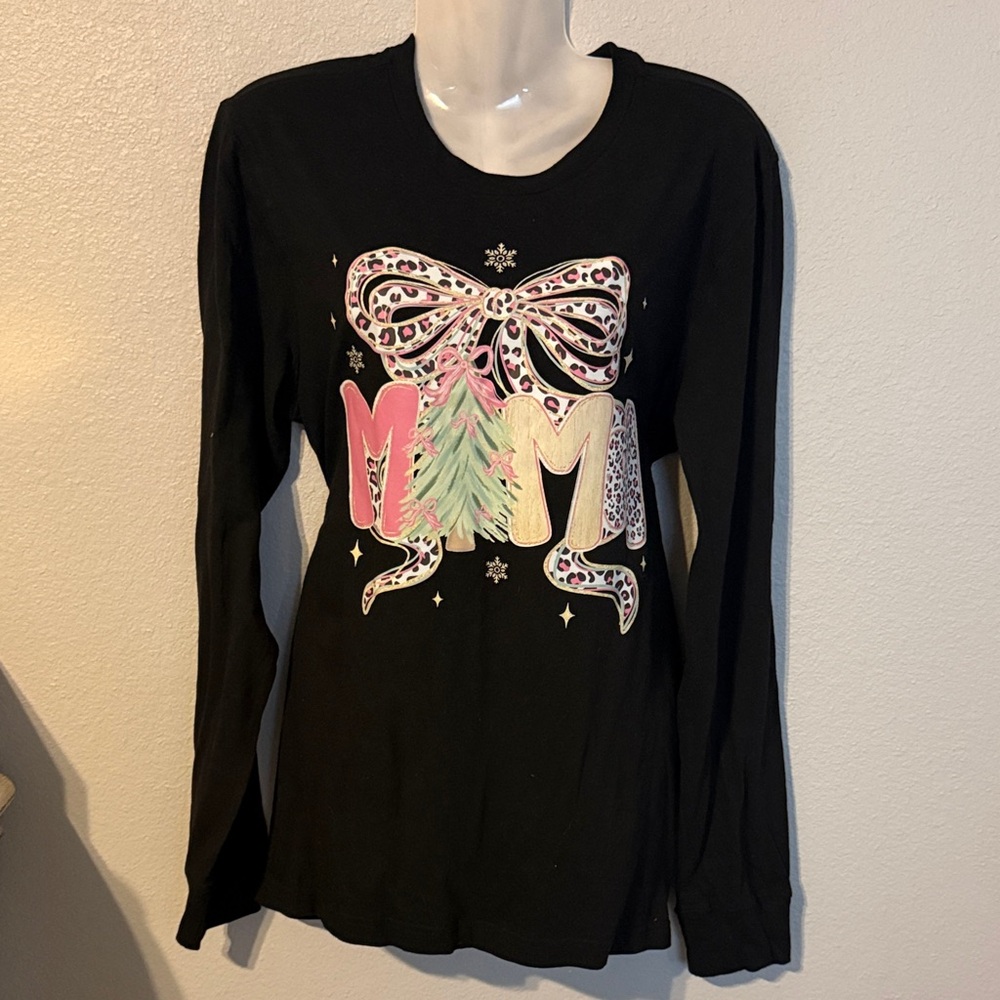 George Black Long Sleeve Tee with Bow and Tree Design
